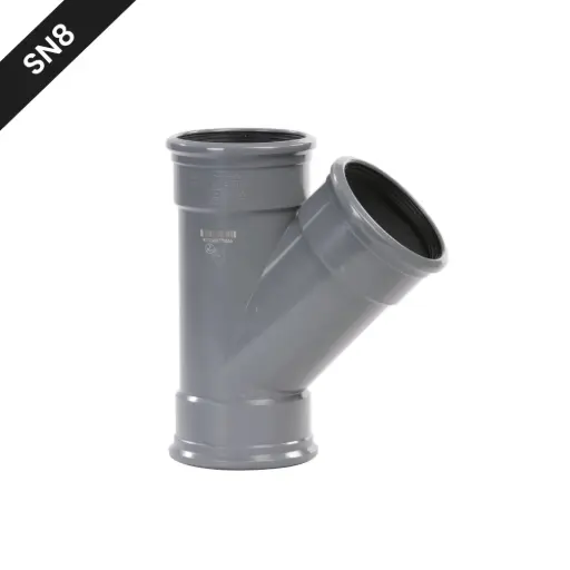 [TB1254SN8] T d'évacuation des eaux pluviales en PVC dia 125 45° 3xM gris benor SN8