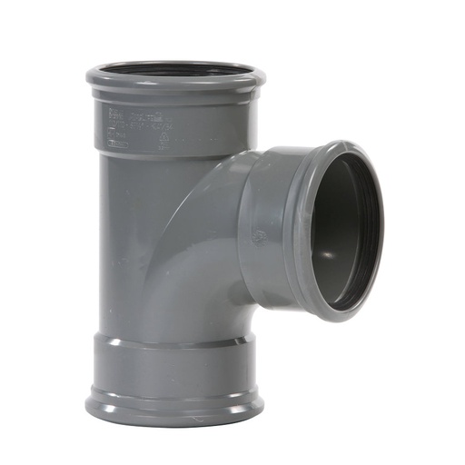 [TB1258SN8] PVC straatriolering T-stuk dia 125 87° 3xM grijs benor SN8 (op bestelling)  