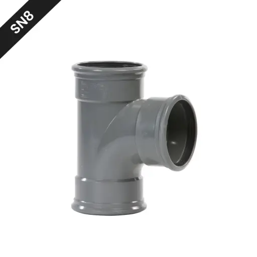 [TB2008SN8] PVC straatriolering T-stuk dia 200 87° 3xM grijs benor SN8 (op bestelling) 