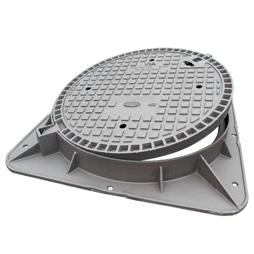 [VIA6L] Gietijzer wegenisdeksel VIA6L D400 - RD met VK voet  VO=700mm H=100mm COPRO (vroeger: T22) 