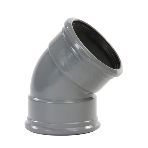 [BB1254] PVC bocht dia 125 45° 2xM grijs benor SN4 