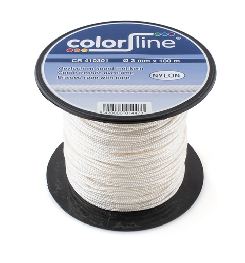[KOORD3MMX100] Gevlochten koord in nylon met kern 3 mm x100 m  
