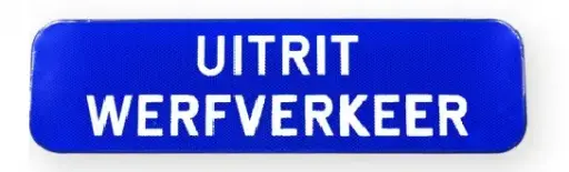 [UITRIT700/200] Verkeersbord T2 "uitrit werfverkeer" SB250 700x200 blauw