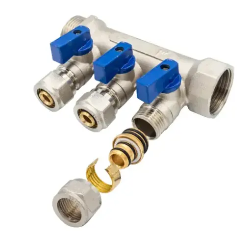 [VERDBKMV1-3x16B] Collecteur avec robinet à soupape 1" 3x16 bleu