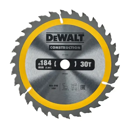 [DT1940-QZ] Construction cirkelzaagblad 184x16mm 30T 