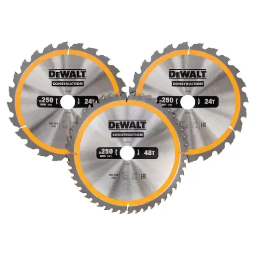 [DT1963-QZ] Construction cirkelzaagbladenset 250mm 3-delig (2X 24T 1X 48T) 