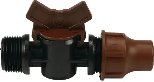 [SPRPL3/4X16] Plug klep PE 3/4" x 16 mm buitendraad x lock bruin type BF-valve lock 